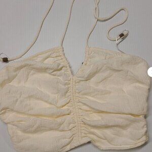 Zara draped top SS22 v neck Thin Strap V Neck Beige adjustable tie 3265/403 XS
